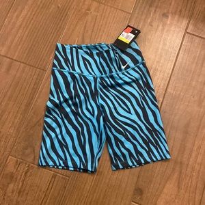 Blue and black striped biker shorts